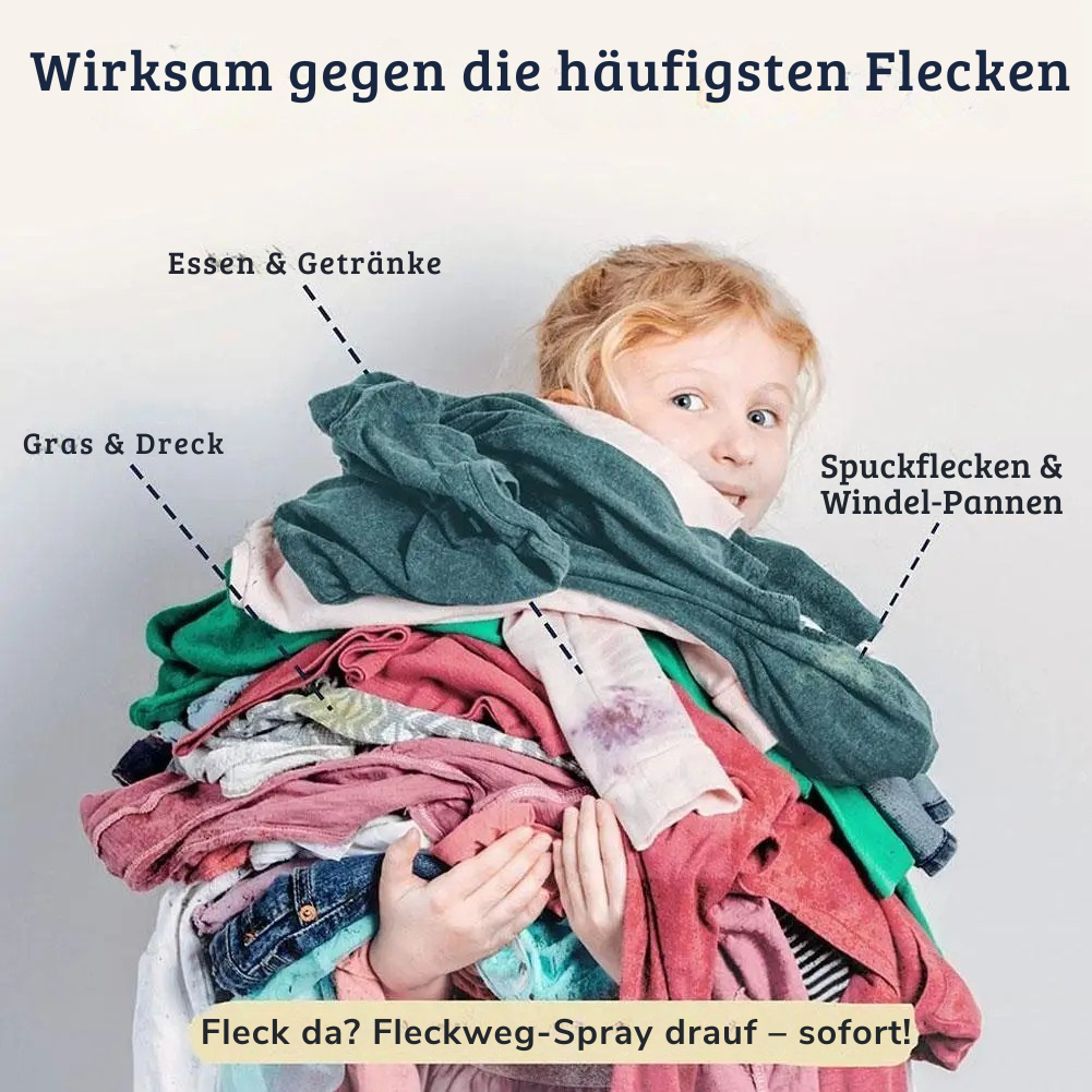 Person verwendet Fleckweg-Spray auf einem Kaffeefleck auf weißem T-Shirt